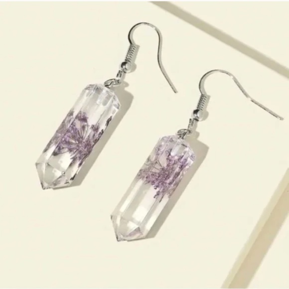 ✨ FREE Geode Flower Floral Peasant Hipster Hippie Art Dried Boho Geo Earrings - Picture 1 of 3